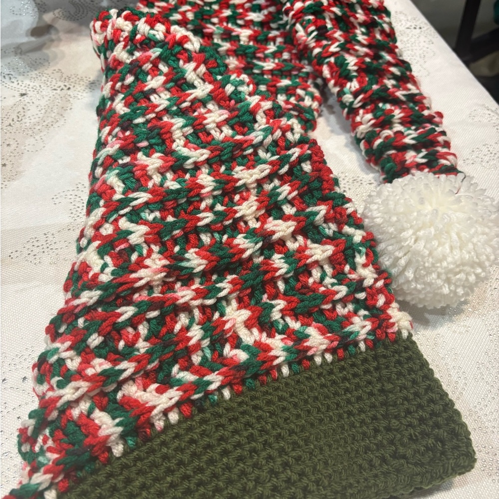 Festive Crochet Scarf with Pom Pom